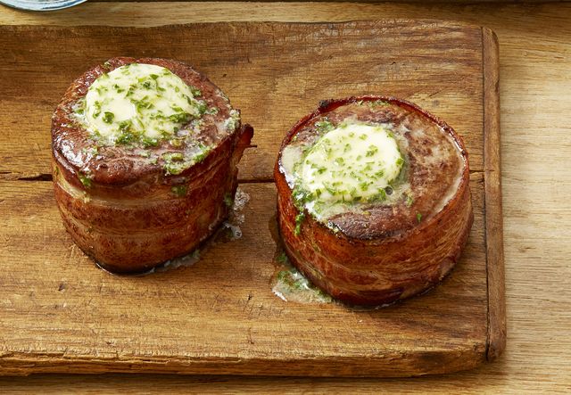 bacon wrapped filets with cowboy butter